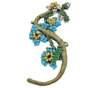 Antique Hand Wired Glass Beaded Wrapped Floral Branch Brooch Pin (A60)